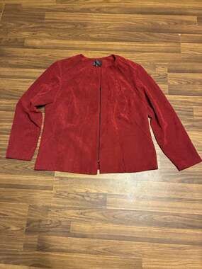 R&K Originals Woman Red Waffle Knit Zip-Up Blazer Jacket Size 16W